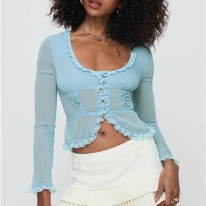 Princess Polly Chic Sheer Blue Long Sleeve Top